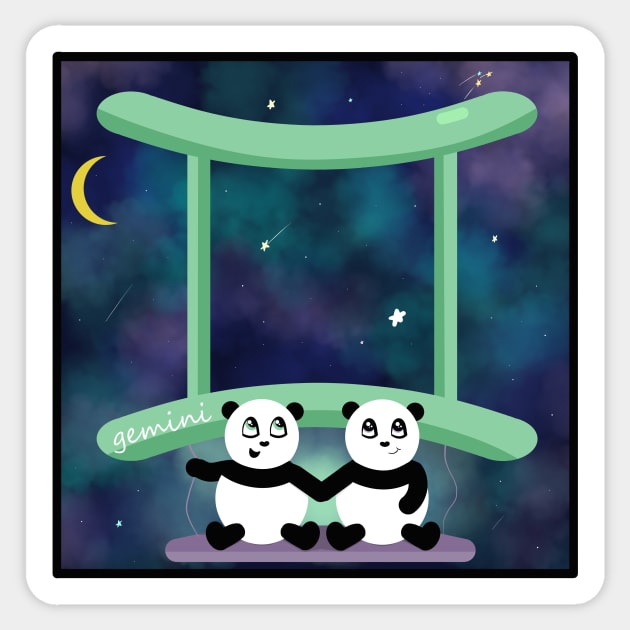 Gemini - Twin Panda Bear Cubs - Galaxy Sky Sticker by PandLCreations
